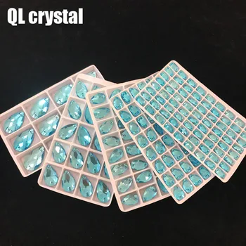 ВСИЧКИ Размери QL Crystal 2019 популярни Озерно-сини петна Sew-Кристали за Бродерия Пришивание Страз 2 Дупки САМ Облекло Рокля Производство