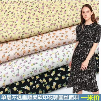 Корейски коприна с флорални принтом непрозрачна шифоновая плат цвете пола, риза забрадка пръстен за коса шорти облекло тънка кърпа