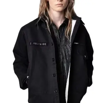 Zv нова черна работно облекло с топла подплата темпераментное памучни палто за междуградски пътувания
