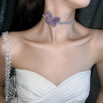 2020 Корейски нов дизайн на модни бижута сладък цвят лейси бродерия умна пеперуда перлена верижка с кристали дамско колие за бр