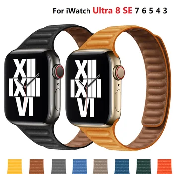 Тънката Кожена връзка За Apple watch каишка 41 мм 40 мм 44 мм 38 мм 42 49 Гривна от магнитна линия iWatch series 3 SE 7 ultra 8 каишка 45 мм