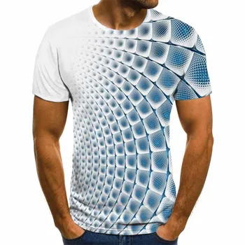 2020 нова лятна ежедневни мъжки тениски с 3D решетка, блузи в стил харадзюку, триизмерна спирала тениска с кръгло деколте, градинска дрехи големи размери
