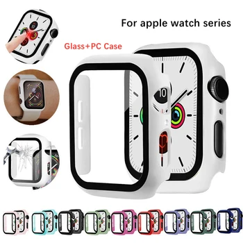 Закалено стъкло + калъф за Apple Watch Серия 8/7/6/5/4/3/2/1/SE 38 мм 40 41 42 мм 44 мм 45 мм и Защитно фолио за екрана, броня, рамка за iWatch