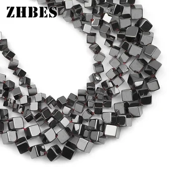 ZHBES 4/6 мм Естествен Камък Диагонал на Куба Квадратен Черен Хематит Втулка Свободни Мъниста За Бижута направи си САМ Аксесоари За Гривни