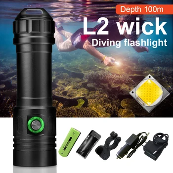 100 м подводно осветление лампа подводен led фенерче, акумулаторна батерия 26650or18650 батерия cree xm l2 водоустойчив 5000 лумена